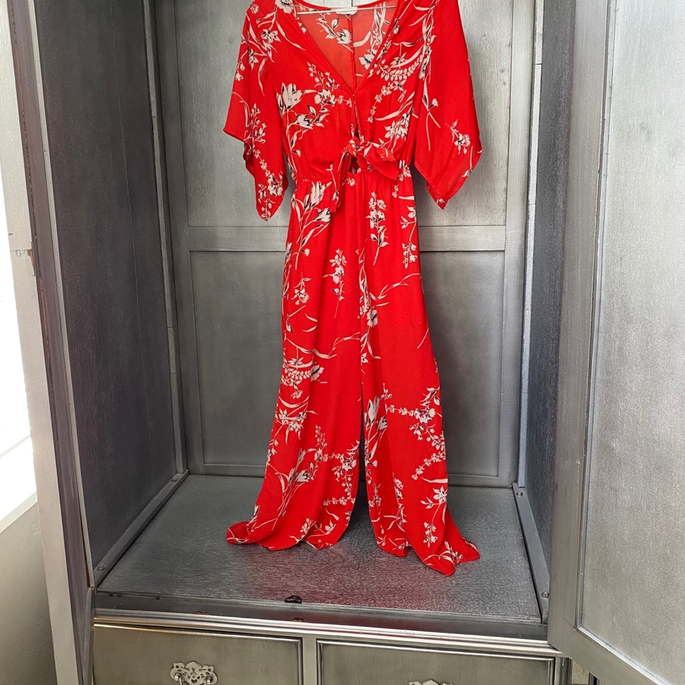 Ref Floral Wide Legged Red Onsie Pantsuit